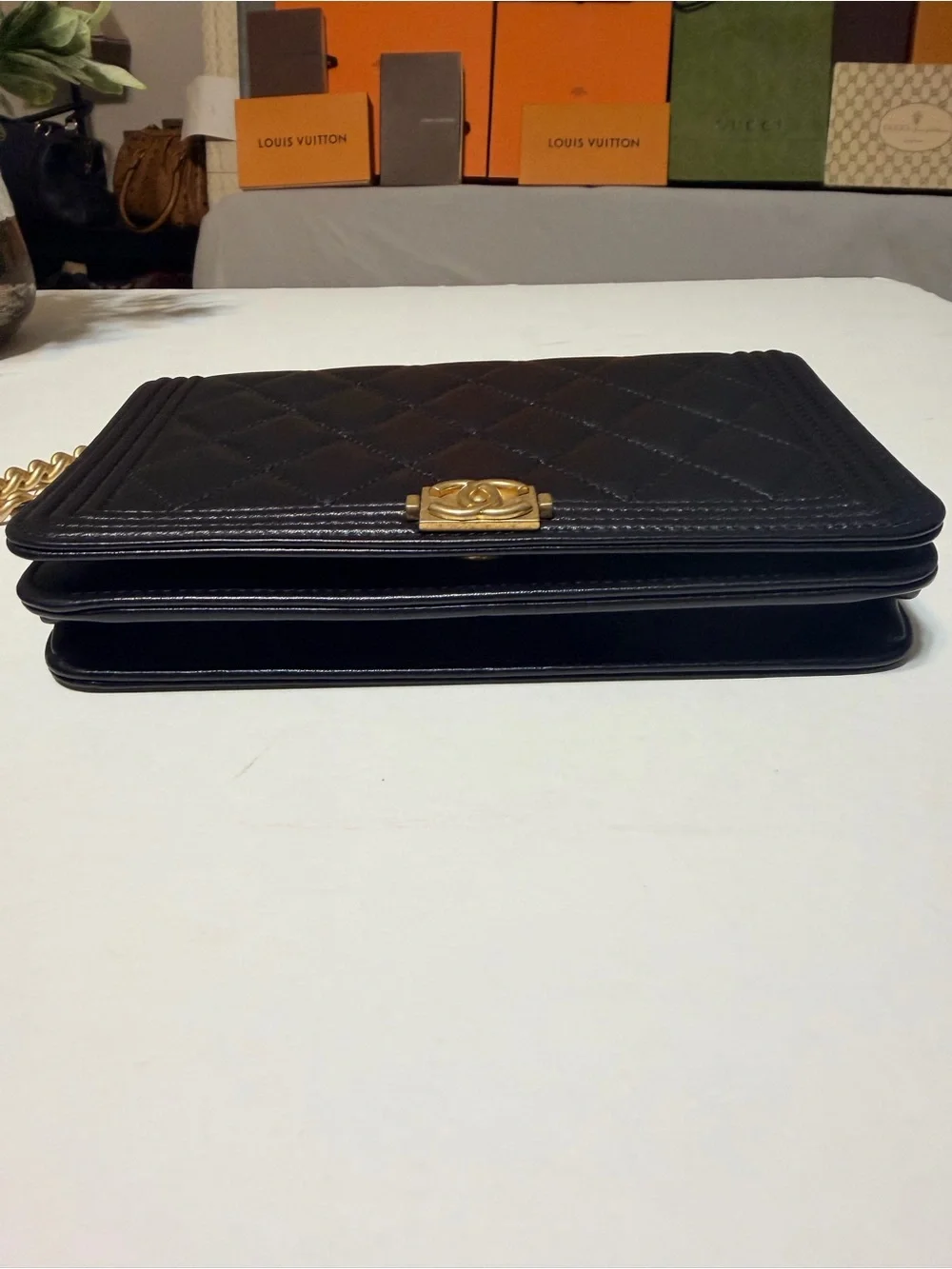 Quilted boy wallet on chain